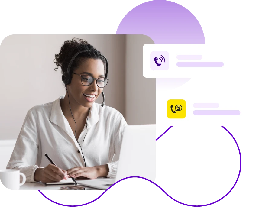 Lady with headset using a laptop