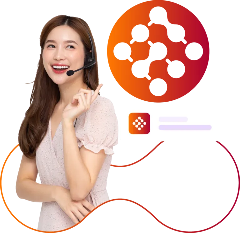 Lady wearing a headset on a call