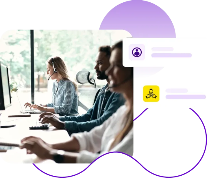 Lady with headset on in a office
